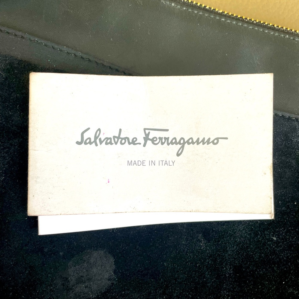 Salvador Ferragamo Nero calf skin suede bag.
